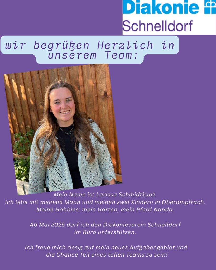 Diakonie Schnelldorf welcomes Larissa Schmidtkunz! Headshot of new team member.